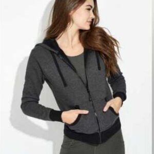 Pact‎ Organic Cotton Womens Full Zip Hooded Sweatshirt Gray Black S Fleece Lined